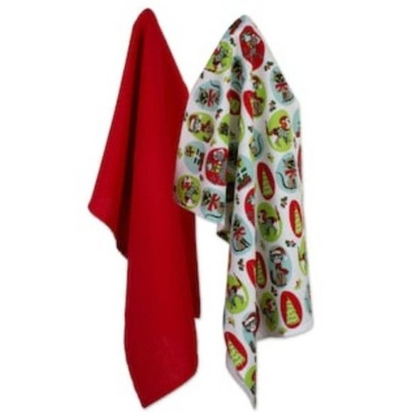 Set of 2 pairs of pet cat & dog Christmas Xmas holiday kitchen towels decor - Picture 6 of 12